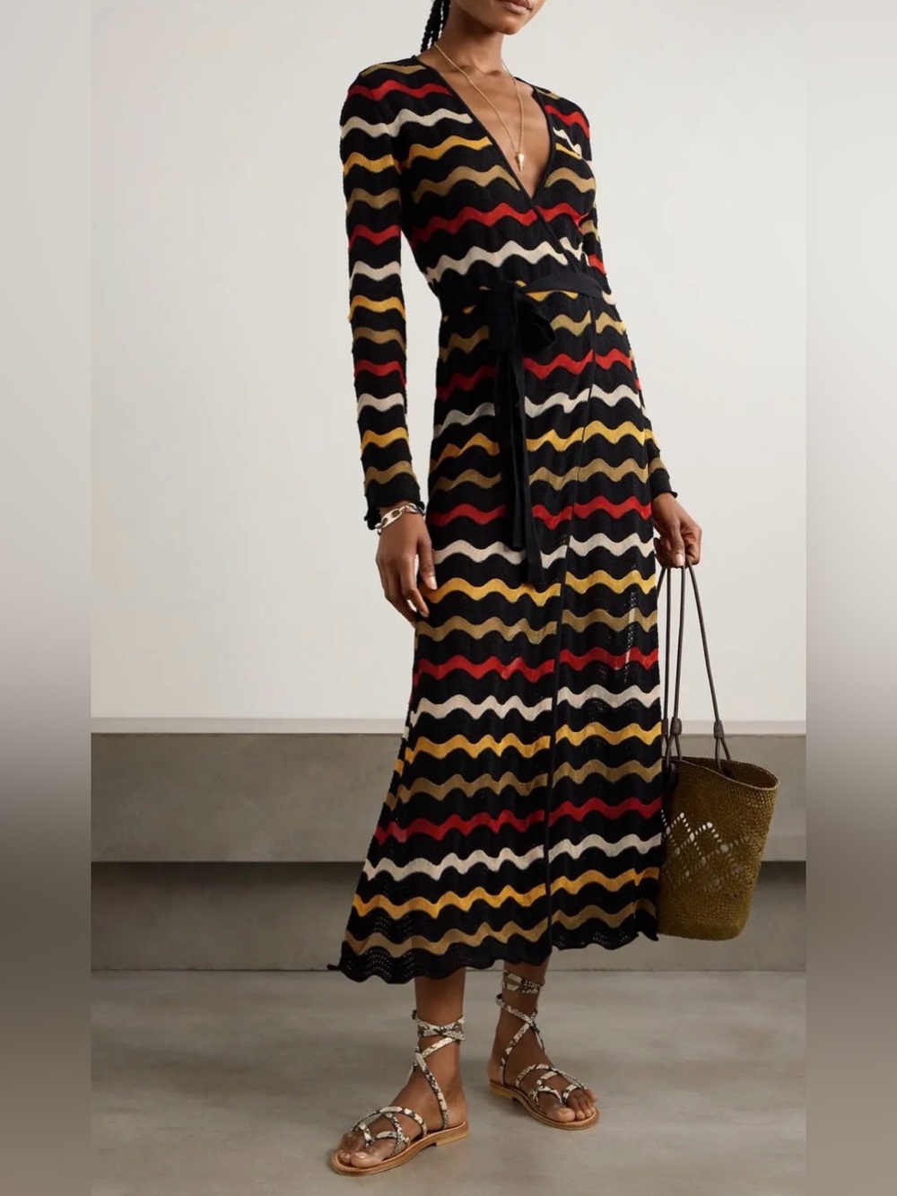 Zephyr belted striped knitted linen-blend midi wrap dress - SZ X-LARGE !!